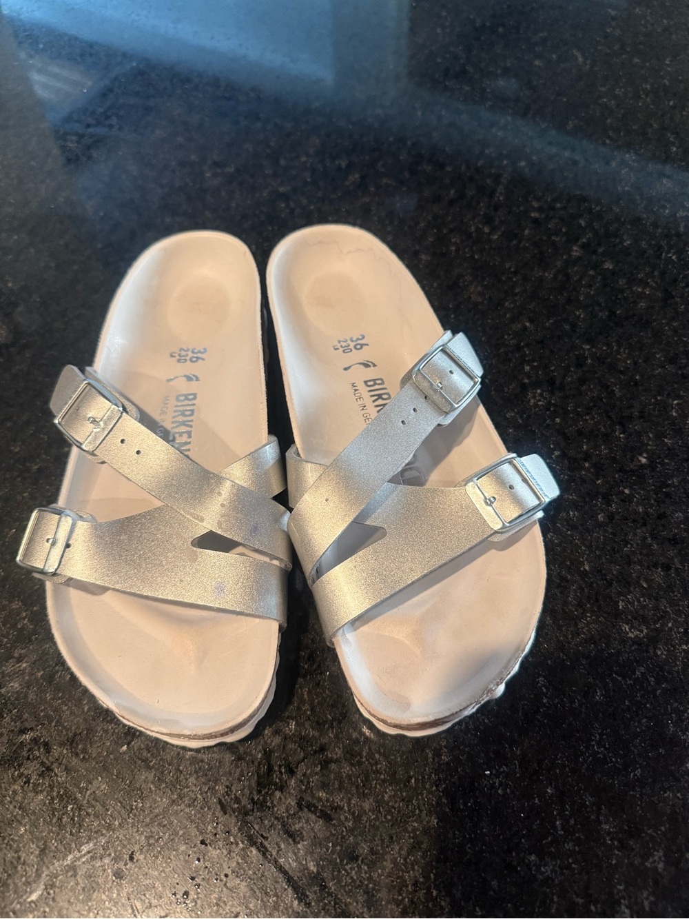 Birkenstock Kids Metallic Silver Double-Strap Sandals like new